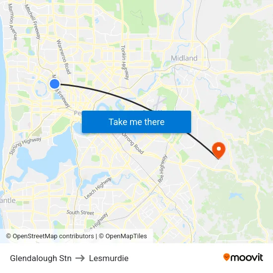 Glendalough Stn to Lesmurdie map