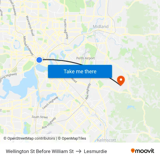 Wellington St Before William St to Lesmurdie map
