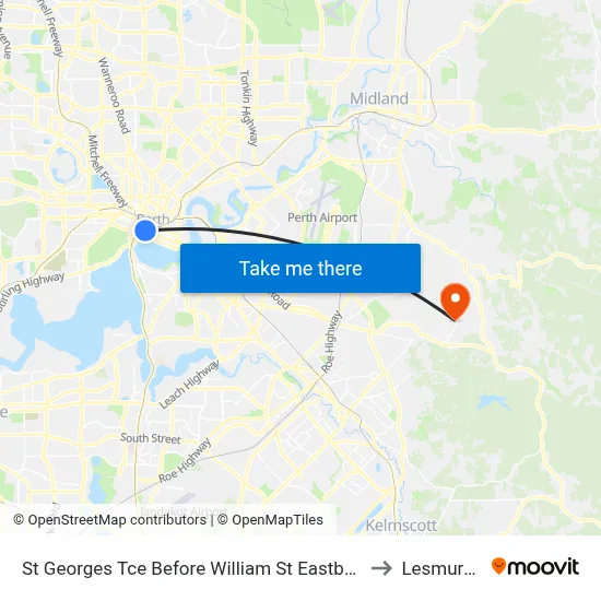 St Georges Tce Before William St Eastbound to Lesmurdie map