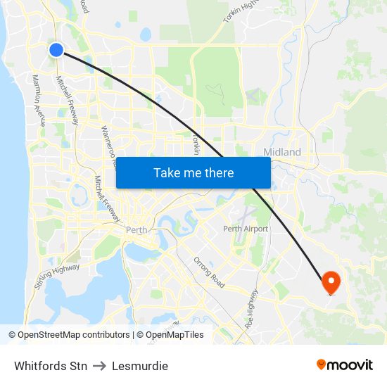 Whitfords Stn to Lesmurdie map