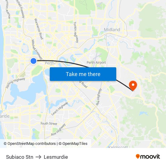 Subiaco Stn to Lesmurdie map