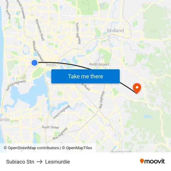 Subiaco Stn to Lesmurdie map