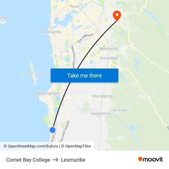 Comet Bay College to Lesmurdie map