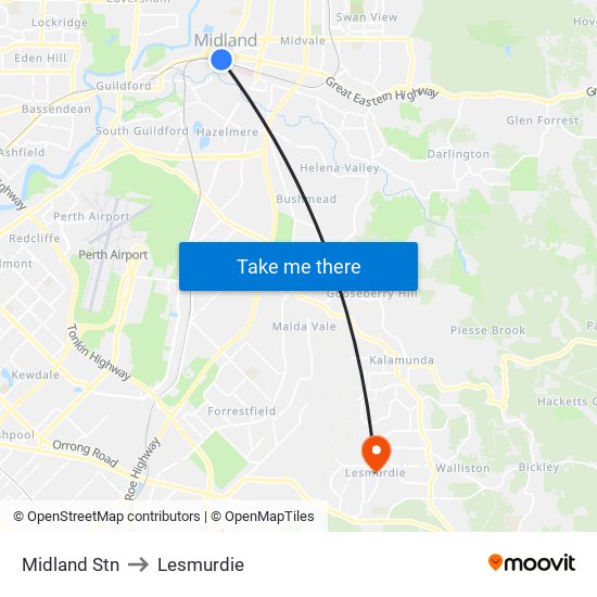 Midland Stn to Lesmurdie map