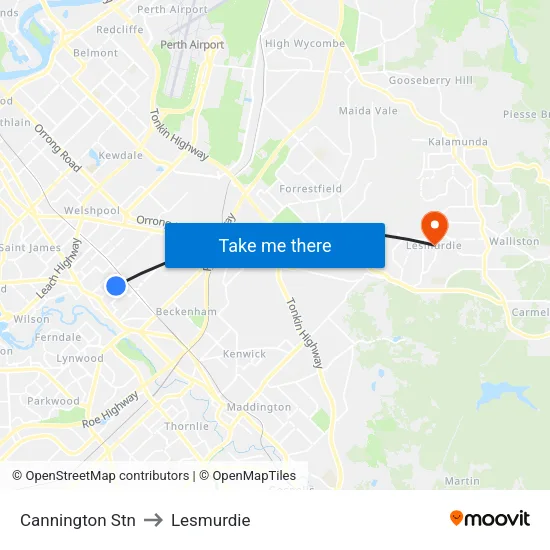 Cannington Stn to Lesmurdie map