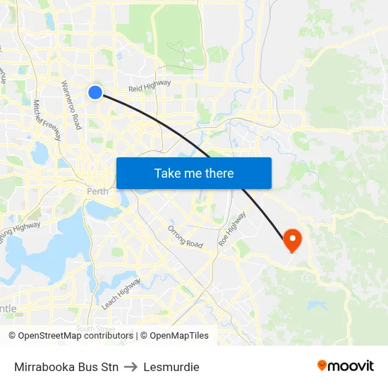Mirrabooka Bus Stn to Lesmurdie map