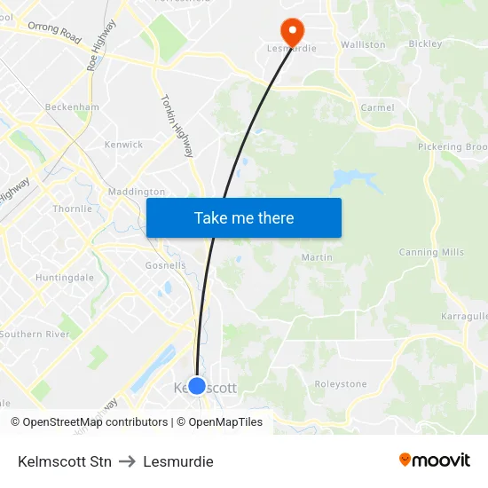 Kelmscott Stn to Lesmurdie map