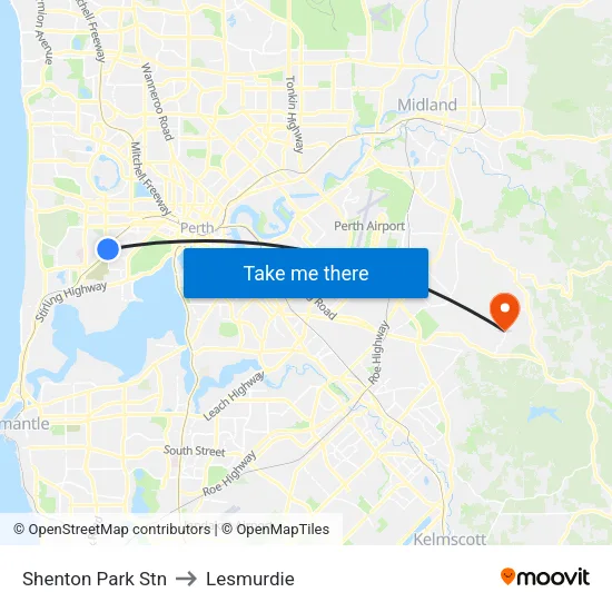 Shenton Park Stn to Lesmurdie map