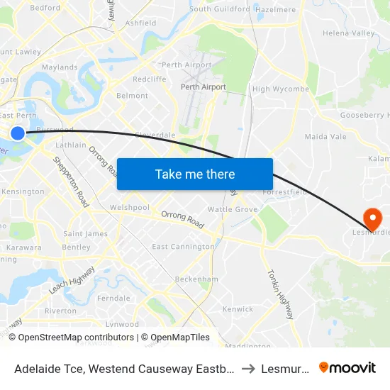 Adelaide Tce, Westend Causeway Eastbound to Lesmurdie map