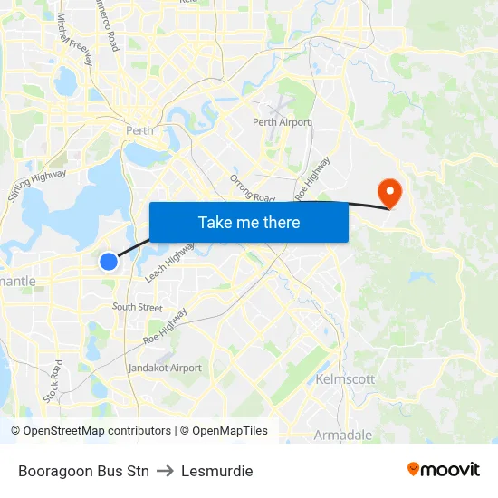 Booragoon Bus Stn to Lesmurdie map