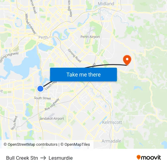 Bull Creek Stn to Lesmurdie map