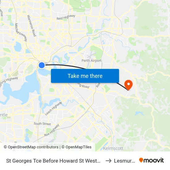 St Georges Tce Before Howard St Westbound to Lesmurdie map