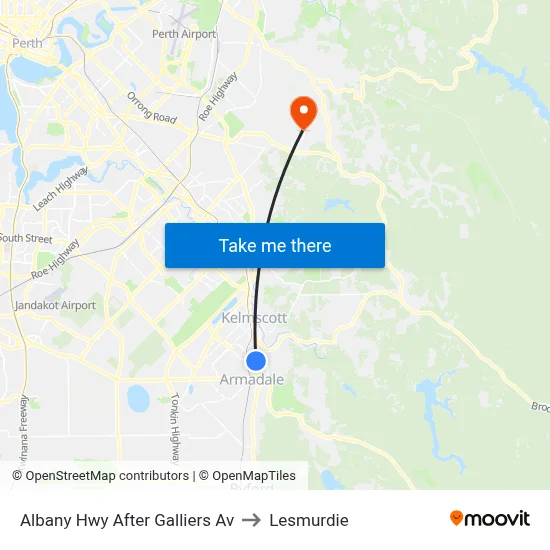 Albany Hwy After Galliers Av to Lesmurdie map