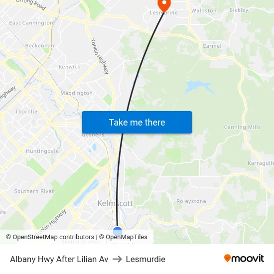 Albany Hwy After Lilian Av to Lesmurdie map