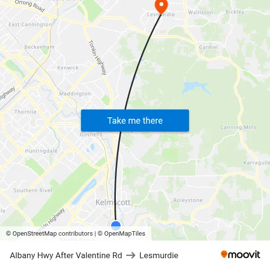 Albany Hwy After Valentine Rd to Lesmurdie map