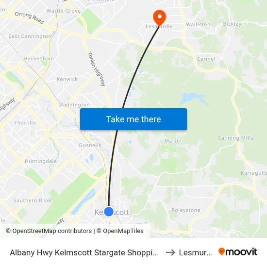 Albany Hwy Kelmscott Stargate Shopping Ctr to Lesmurdie map