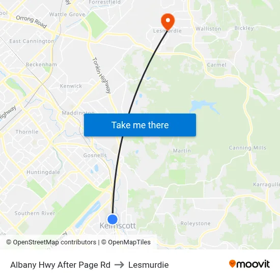 Albany Hwy After Page Rd to Lesmurdie map
