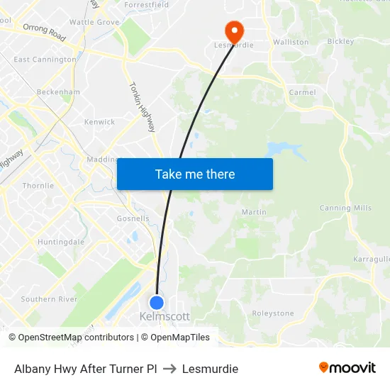 Albany Hwy After Turner Pl to Lesmurdie map