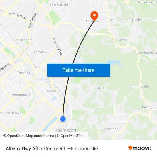 Albany Hwy After Centre Rd to Lesmurdie map