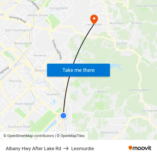 Albany Hwy After Lake Rd to Lesmurdie map