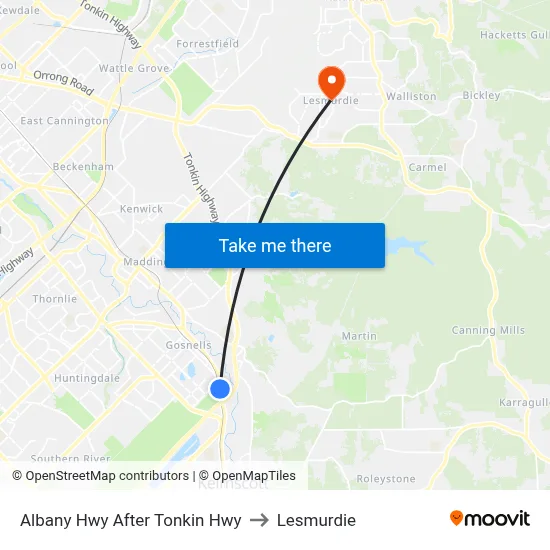 Albany Hwy After Tonkin Hwy to Lesmurdie map