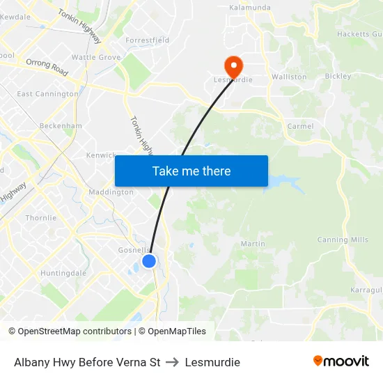 Albany Hwy Before Verna St to Lesmurdie map