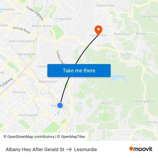 Albany Hwy After Gerald St to Lesmurdie map