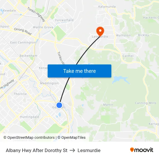 Albany Hwy After Dorothy St to Lesmurdie map