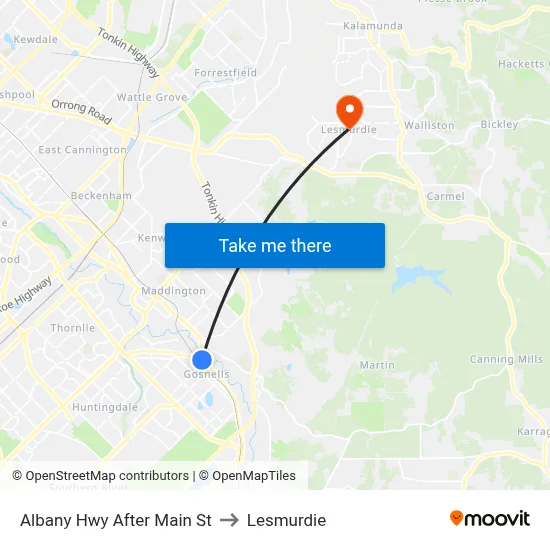 Albany Hwy After Main St to Lesmurdie map