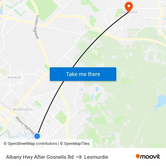 Albany Hwy After Gosnells Rd to Lesmurdie map