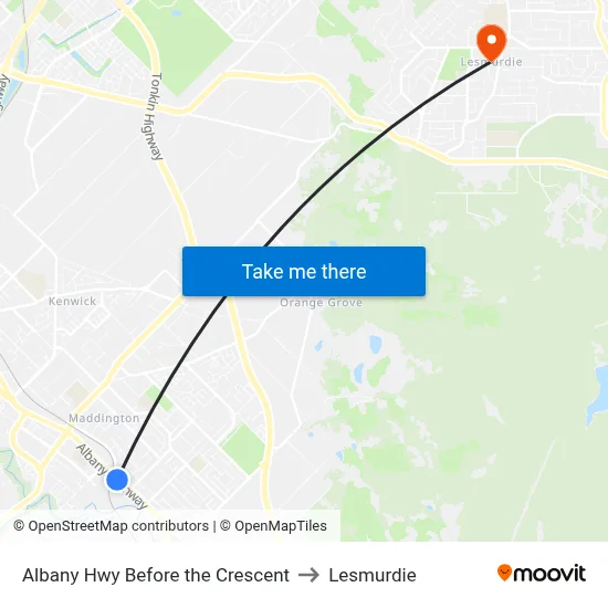 Albany Hwy Before the Crescent to Lesmurdie map