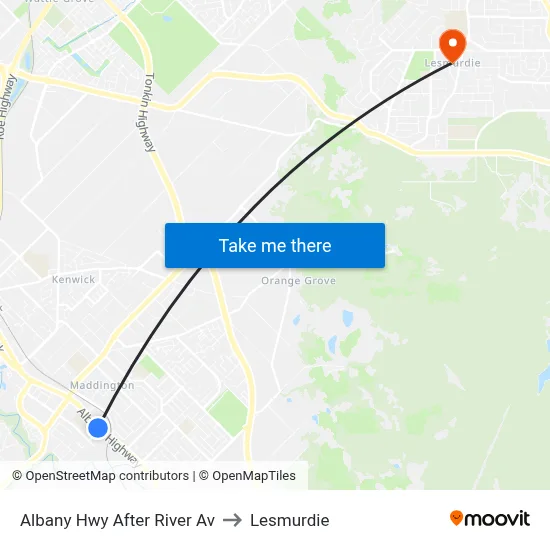 Albany Hwy After River Av to Lesmurdie map