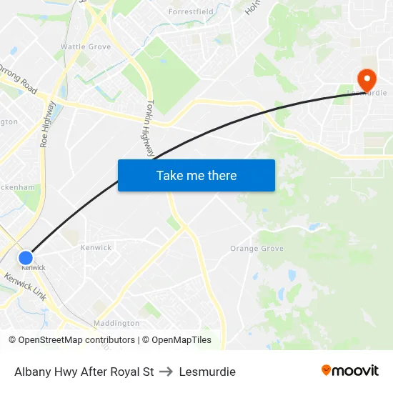 Albany Hwy After Royal St to Lesmurdie map