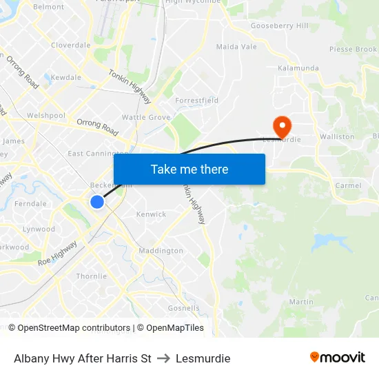 Albany Hwy After Harris St to Lesmurdie map