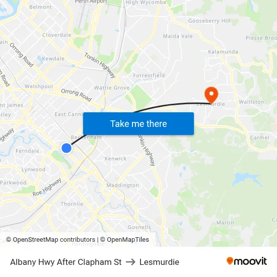Albany Hwy After Clapham St to Lesmurdie map