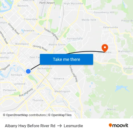 Albany Hwy Before River Rd to Lesmurdie map