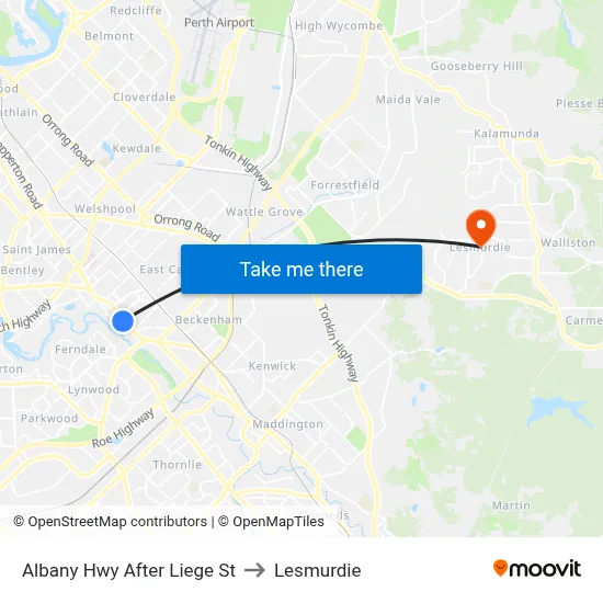 Albany Hwy After Liege St to Lesmurdie map