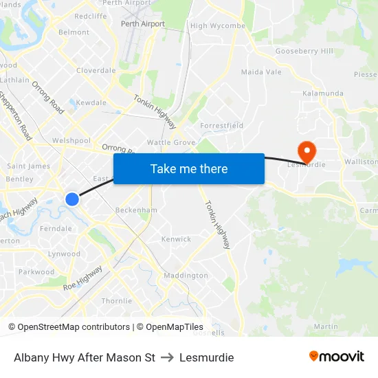Albany Hwy After Mason St to Lesmurdie map