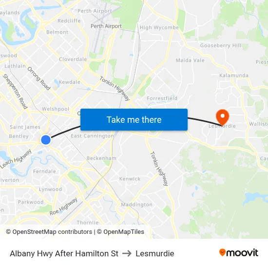 Albany Hwy After Hamilton St to Lesmurdie map