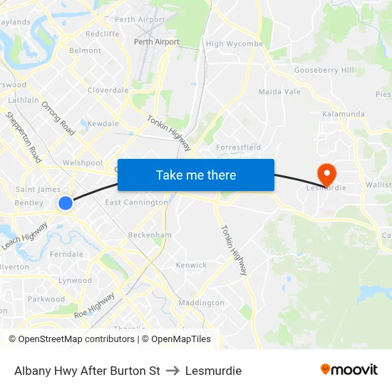 Albany Hwy After Burton St to Lesmurdie map