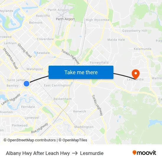 Albany Hwy After Leach Hwy to Lesmurdie map