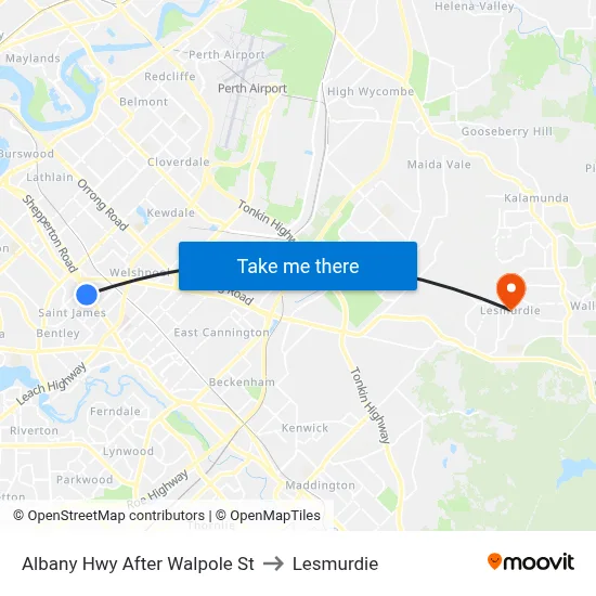 Albany Hwy After Walpole St to Lesmurdie map