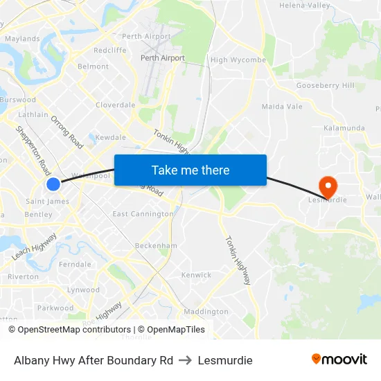 Albany Hwy After Boundary Rd to Lesmurdie map