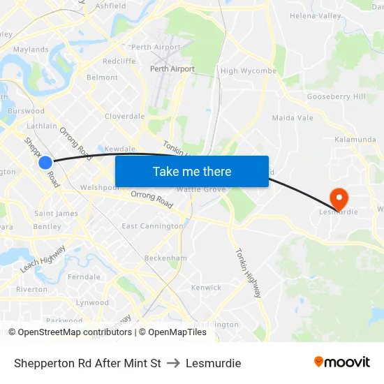 Shepperton Rd After Mint St to Lesmurdie map