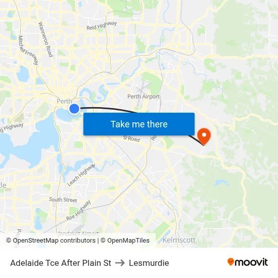 Adelaide Tce After Plain St to Lesmurdie map
