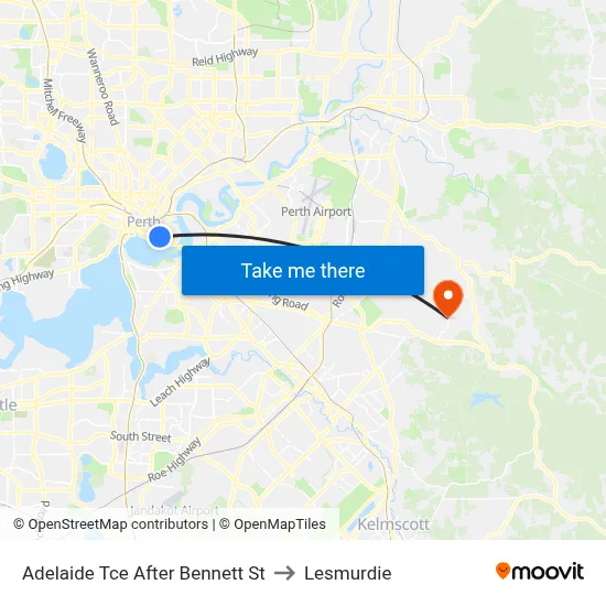 Adelaide Tce After Bennett St to Lesmurdie map