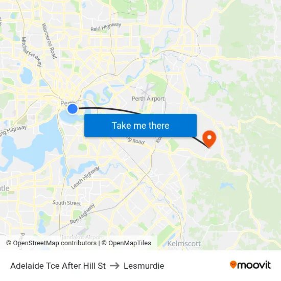 Adelaide Tce After Hill St to Lesmurdie map