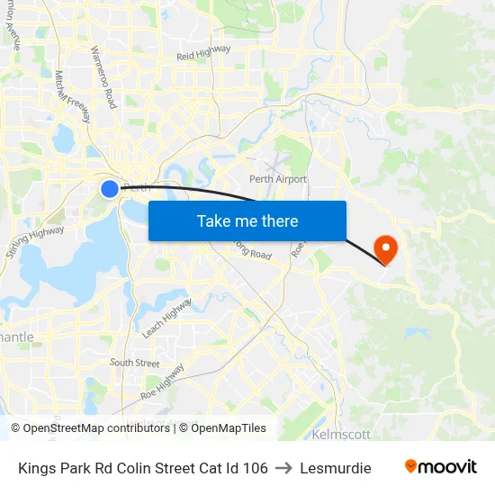 Kings Park Rd Colin Street Cat Id 106 to Lesmurdie map