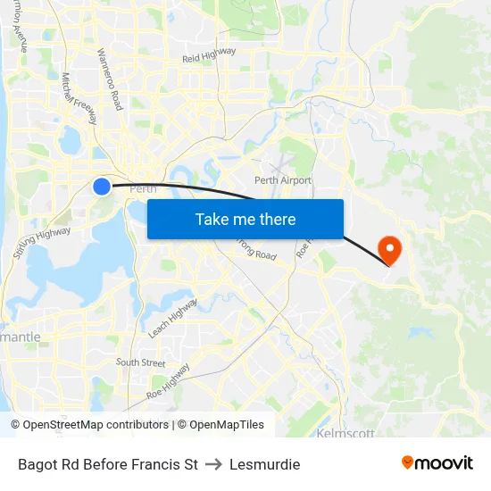 Bagot Rd Before Francis St to Lesmurdie map