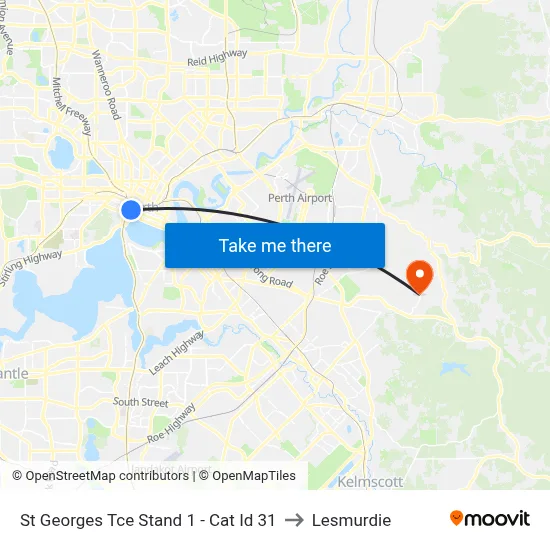 St Georges Tce Stand 1 -  Cat Id 31 to Lesmurdie map